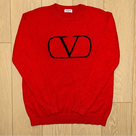 Valentino Women's Large Red VLogo Virgin Wool Knit Sweater - Picture 3 of 6